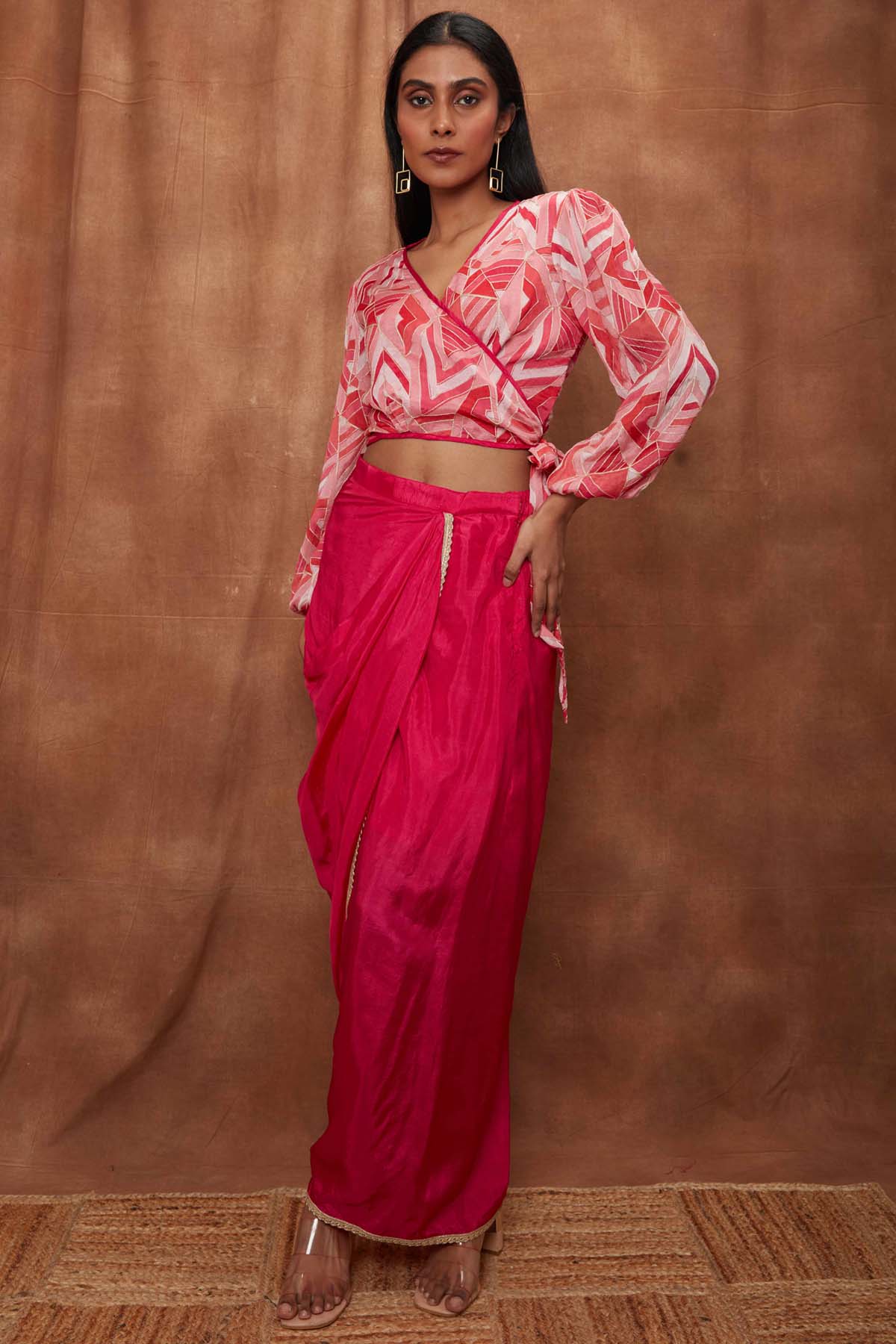 Buy Rani Pink Wrap Around Top & Skirt for Women Online